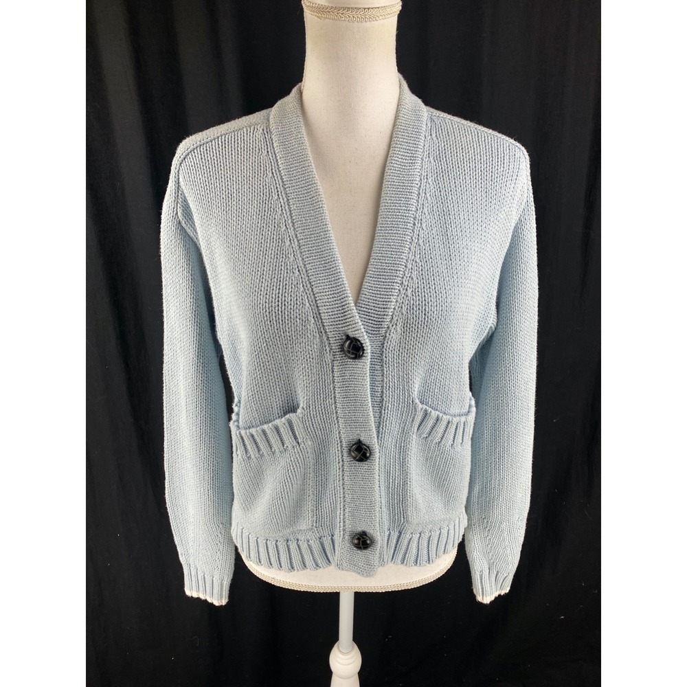 Kerri Rosenthal Womens S Heart Cotton Heavy Knit Cardigan Sweater Patch Pocket
